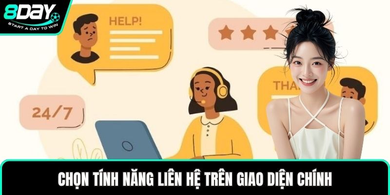 Chọn tính năng liên hệ trên giao diện chính
